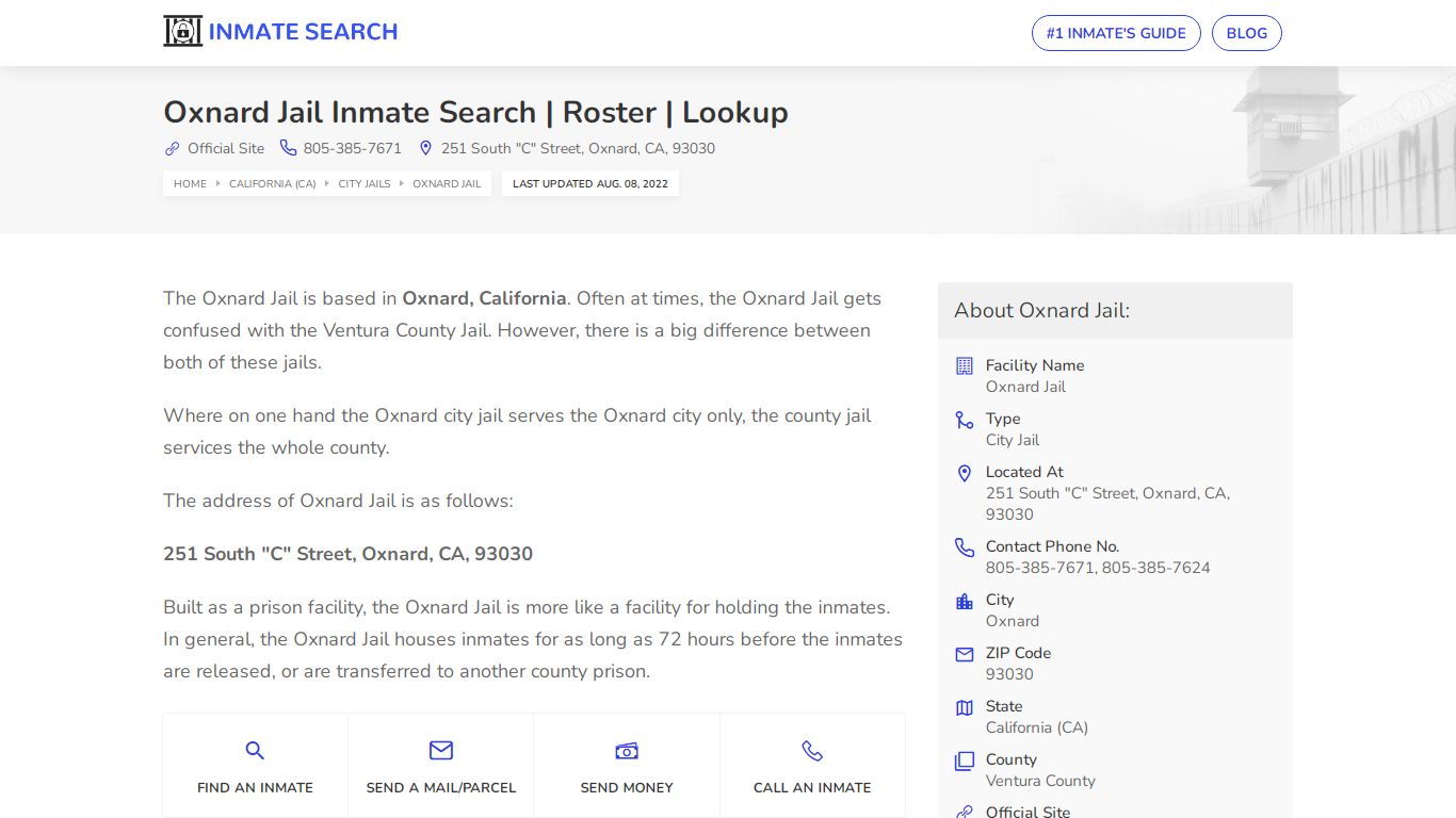 Oxnard Jail Inmate Search | Roster | Lookup