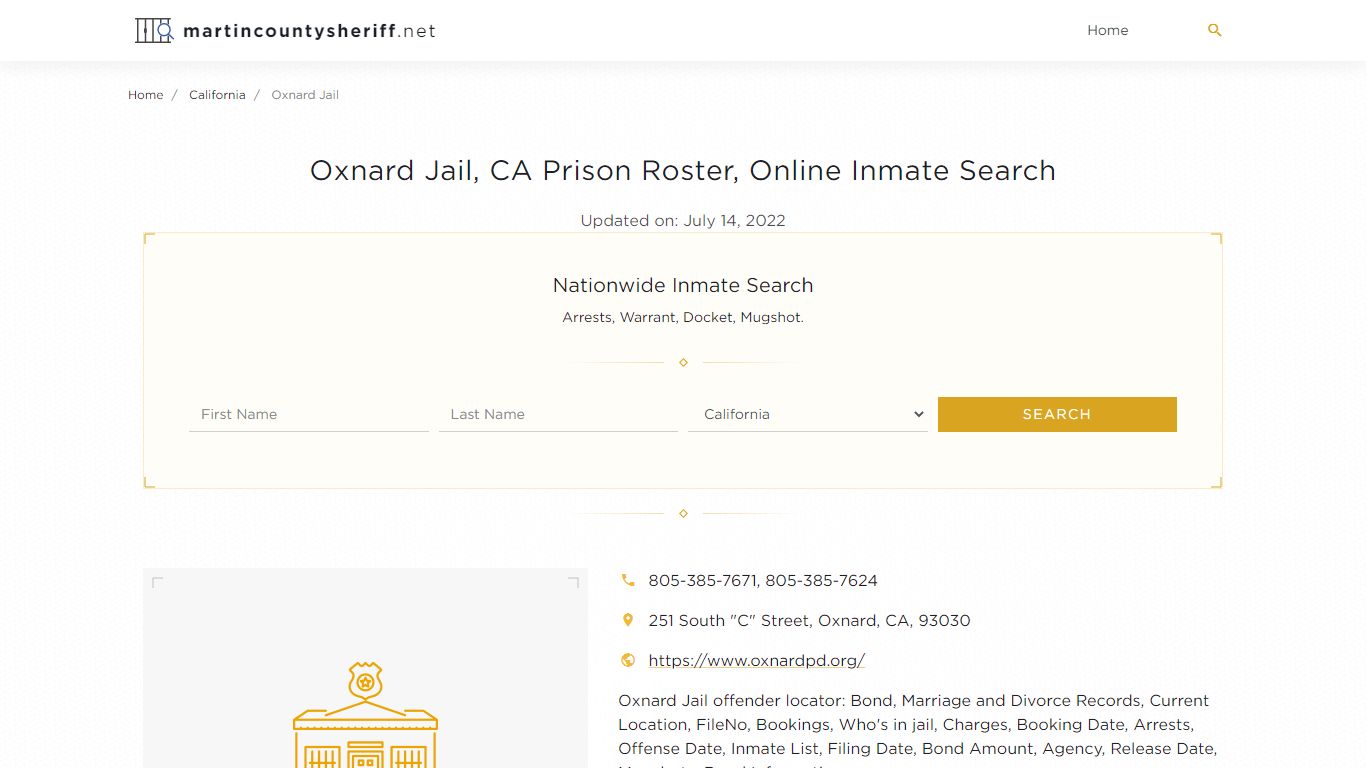 Oxnard Jail, CA Prison Roster, Online Inmate Search ...