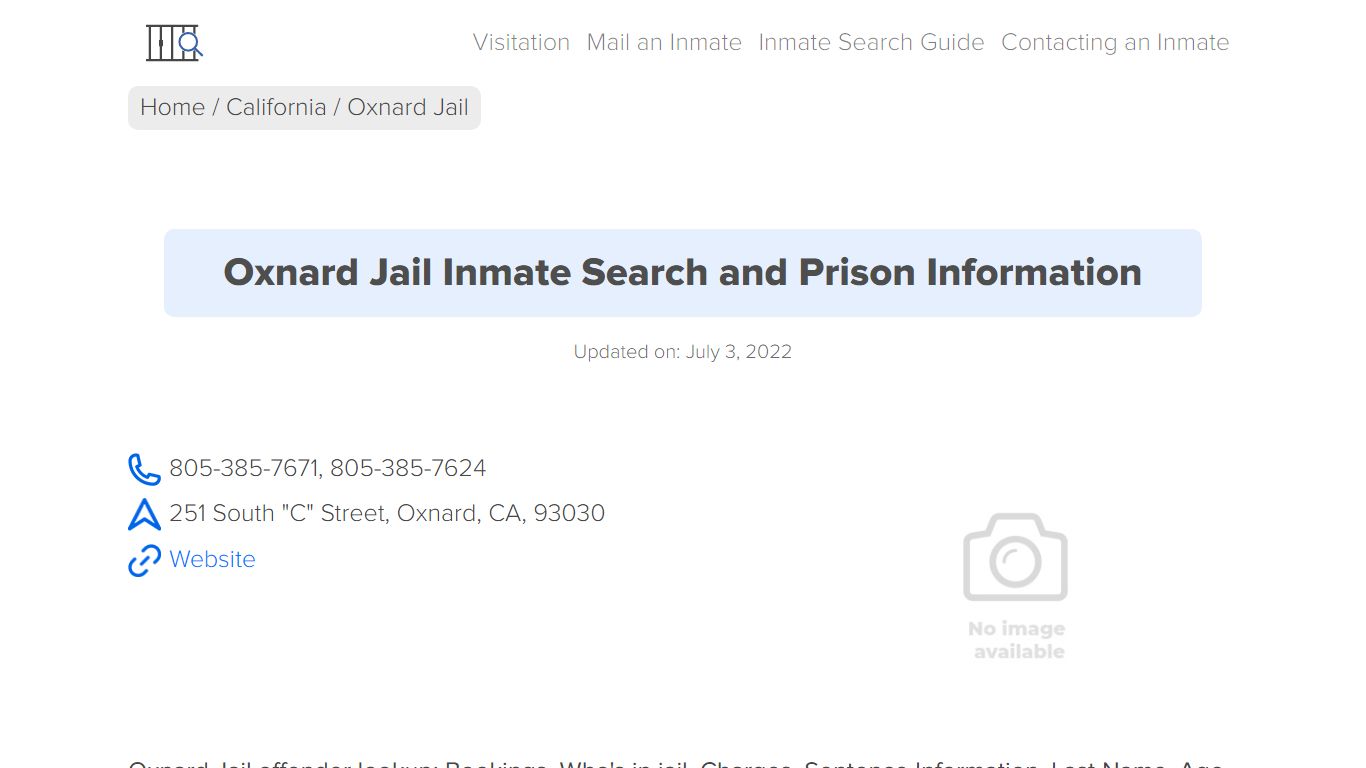 Oxnard Jail Inmate Search, Visitation, Phone no. & Mailing ...