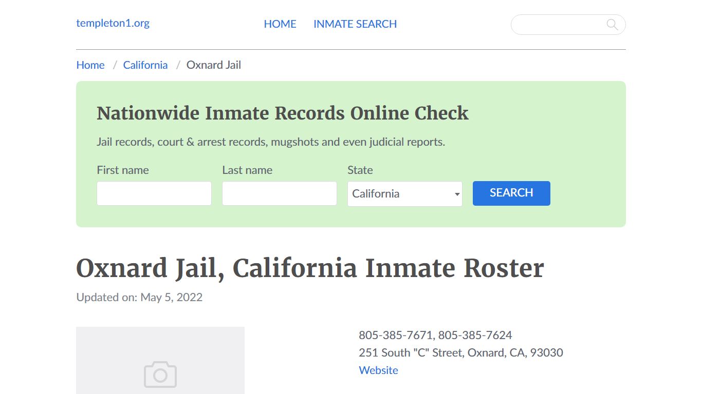 Oxnard Jail, California Inmate Booking