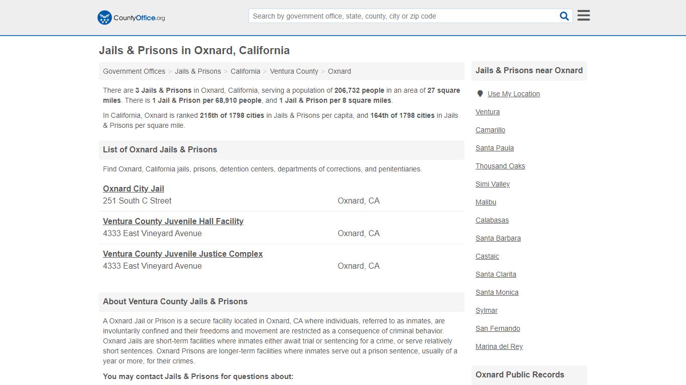 Jails & Prisons - Oxnard, CA (Inmate Rosters & Records)